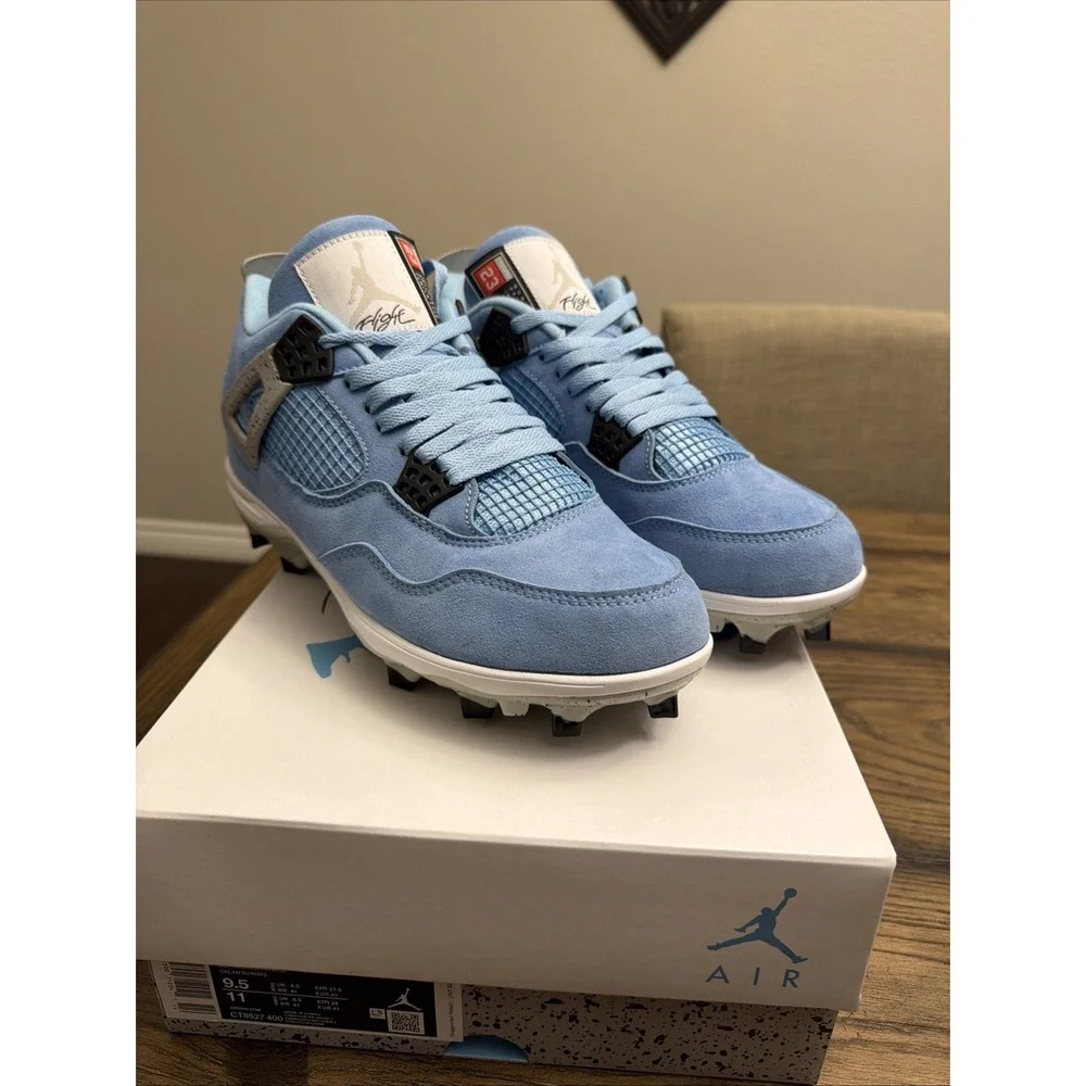 Custom Air Jordan 4 University Blue Football Cleats  Mens Size 9.5